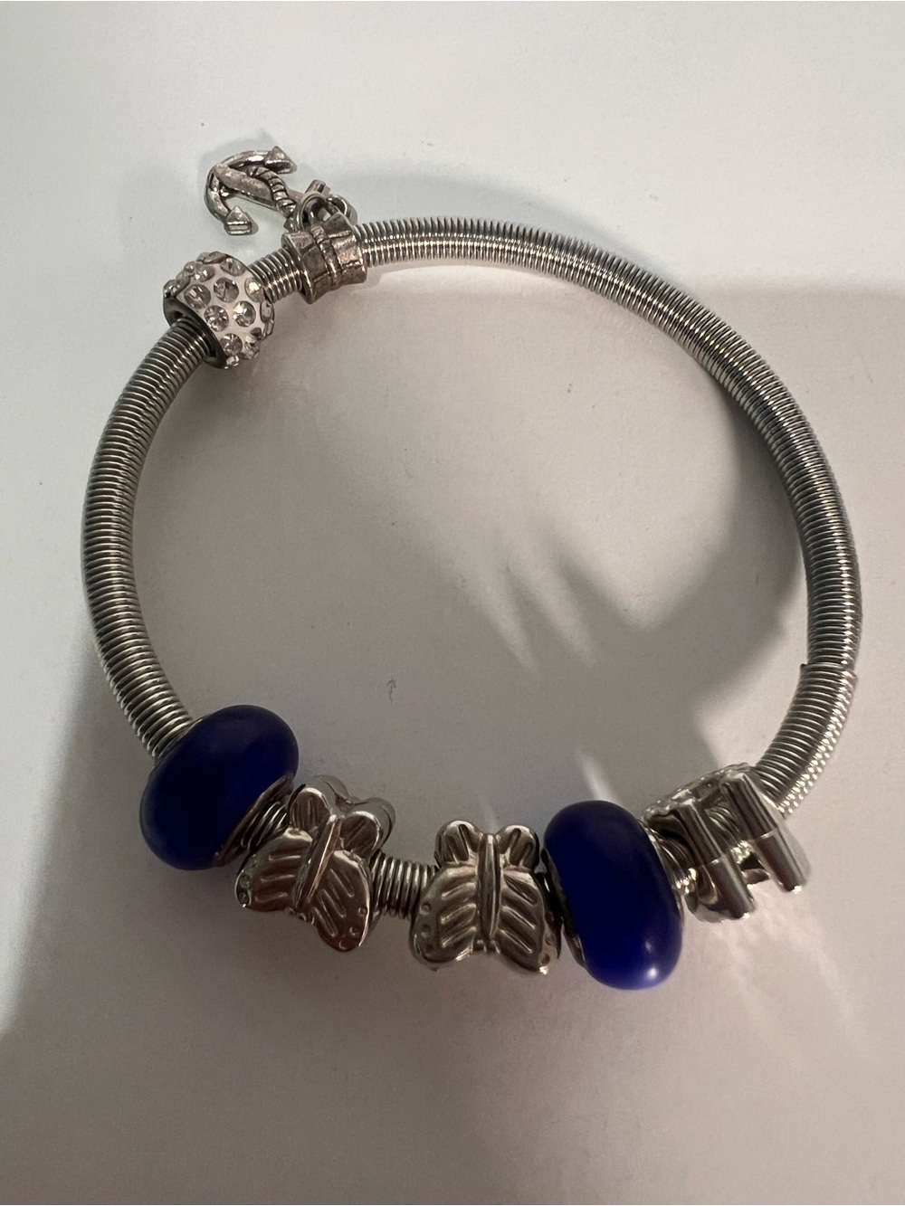 Silver Charm Bracelet with Royal Blue Glass Beads